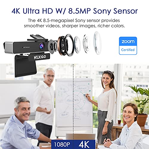 Zoom Certified, NexiGo N950P 4K Zoomable Webcam with Remote Control, Sony_Starvis Sensor, 5X Digital Zoom, Pro Web Camera with Dual Stereo Mics, for Zoom Skype Teams Twitch - style: Webcam 4K