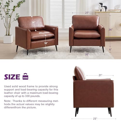TYBOATLE Accent Chair Set of 2, Brown Leather Accent Chair, Comfy Living Room Chair, Cozy Reading Sitting Chair, Mid Century Modern Accent Chairs, Arm Reception Chairs, Office Furniture - color: Brown