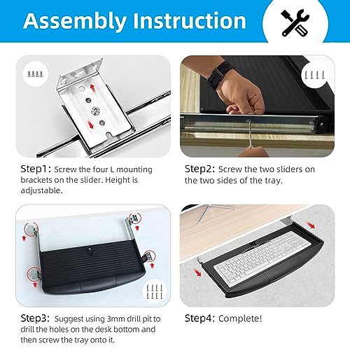 22"Wx11"D Under Desk Keyboard Tray Slide Out, Pull Out Keyboard Tray for Desk, Keyboard Holder Under Desk,Sturdy Keyboard Shelf Under Desk, Black Keyboard Drawer Desk Extender - size: 22"Wx11"D