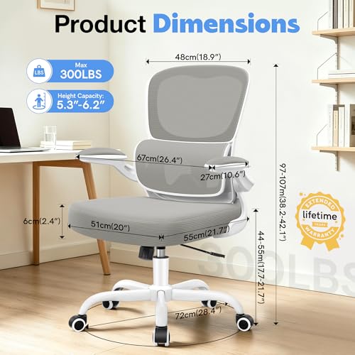 ALLGOD Ergonomic Office Chair, Breathable Mesh Ergonomic Desk Chair with Adjustable Lumbar Support, Flip-up Armrests, Computer Chairs Comfortable for Home, Office, Work, 300lbs, LightGray, Upgrade - color: Lightgray, size: 1 Pack