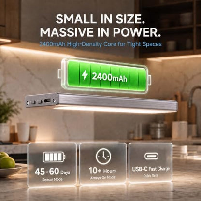 Under Cabinet Lighting, 2400mAh Motion Sensor Light Indoor, 2 Pack | 7.8in Rechargeable Closet Lights, 10s/20s Delay, Magnetic Battery Operated Under Counter Lights for Kitchen & Stairway - size: 7.8 Inch