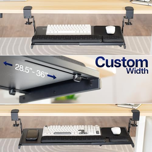 VIVO Black Clamp-on 23” to 30” x 11" Adjustable Keyboard Tray, Mount-KBST1 - color: Black, size: 22.5” to 30” adjustable width