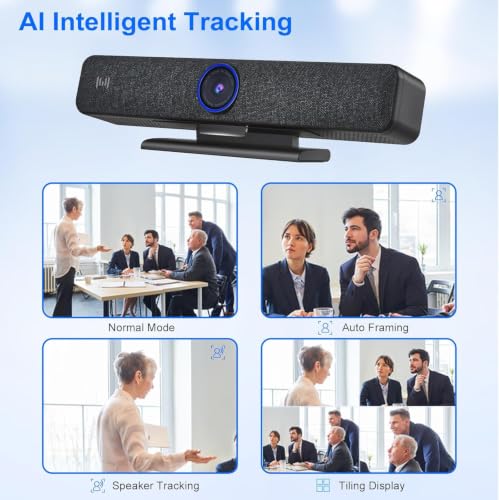 4K All-in-one AI Tracking Video Conference System, AI Speaker Tracking, 4pcs Noise-Cancelling Mics, Speaker, Auto Framing, 4K ePTZ Camera, Suitable for Computer Meeting, Video Calling
