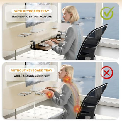 Keyboard Tray Under Desk, Keyboard Holder&Drawer with C-Clamp 25.6"x11.8" - color: Rustic Brown