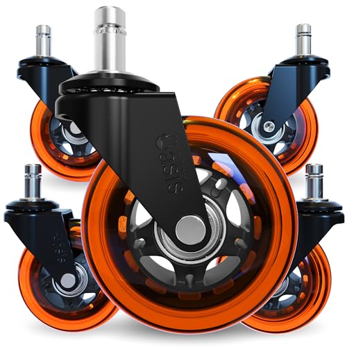 The Office Oasis Original Roller Style Office Chair Wheels (As Seen On PBS) - Smooth & Quiet Casters - Safe for Hardwood Floors & Carpet - Easy Install with Universal Fit - Set of 5 - Orange - color: Orange