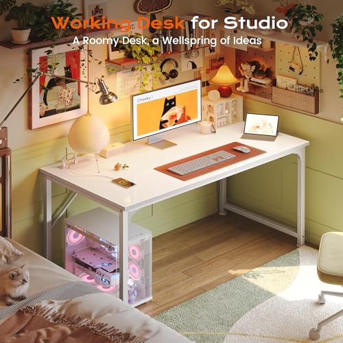 PRAISUN 47 X 24 Inch Deeper Desk with Power Outlets - color: White, size: 47.2*23.6 inch