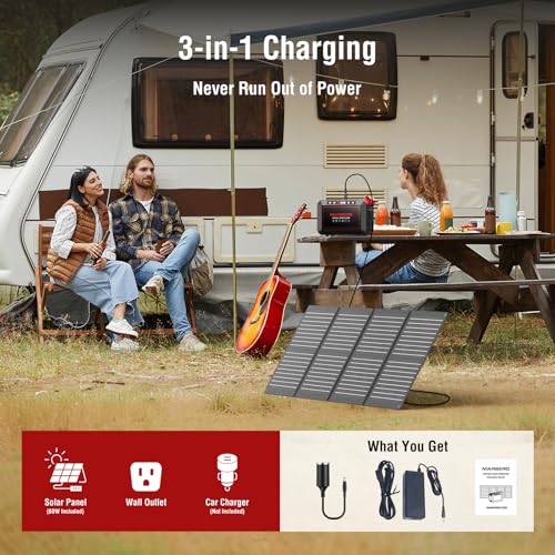 MARBERO 237Wh Solar Generator with Solar Panel Included Portable Power Station 300W Pure Sine Wave with Foldable Solar Panel 60W Set for Camping Outdoor Hiking Fishing Emergency | Solar Powered Generator 375W Surge Portable Power Station Pure Sine Wave 11