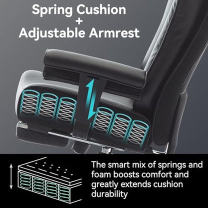 Efomao Big and Tall Executive Office Chair 450lbs,Black | 5.9" Thick Pocket Spring Cushion, Reclining Breathable PU Leather Desk Chair with Foot Rest, Soft Comfortable Support - color: 3060r-black