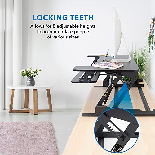 Mount-It! Standing Desk Converter - Height Adjustable Stand Up Desk with Gas Spring Riser - Wide 36 Inch Sit Stand Workstation Fits Dual Monitors – Black (MI-7926)