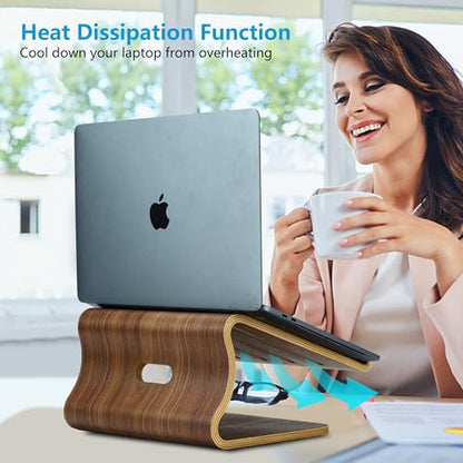 Wood Laptop Stand for Desk,Laptop Holder Stand,Wooden Cooling Computer Holder,Suitable for Most laptops Heat Dissipation Shelf (Walnut) - color: Walnut-01