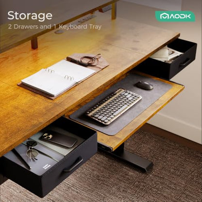 AODK 55 Inch Standing Desk with Drawers & Keyboard Tray, Rustic Brown - color: Rustic Brown, size: 55 Inch