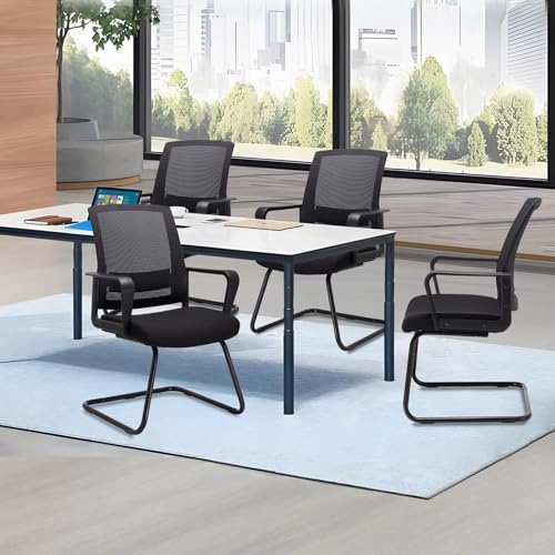 CLATINA Office Guest Chair with Lumbar Support and Mid Back Mesh Space Air Grid Series for Reception Conference Room 8 Pack - color: Black, size: 8PK