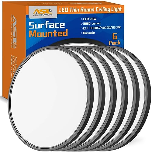 Allsmartlife Led Flush Mount Ceiling Light, 6 Pack 24W 12inch Round Led Surface Mount Light, Close to Ceiling Light Fixtures for Bedroom, Bathroom, Laundry Room, Kitchen - color: Black, size: 12inch 6-Pack