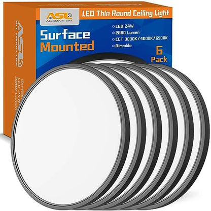 Allsmartlife Led Flush Mount Ceiling Light, 6 Pack 24W 12inch Round Led Surface Mount Light, Close to Ceiling Light Fixtures for Bedroom, Bathroom, Laundry Room, Kitchen - color: Black, size: 12inch 6-Pack