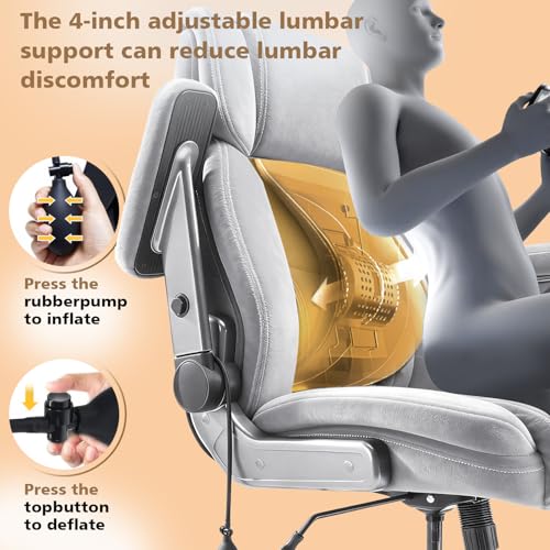 Fabric 600LBS Heavy Duty Office Chair with 5D Flip Arms for Heavy People,Comfy Cloth Big and Tall Desk Chair with Pocket Spring Cushion,High Back Computer Chair with Adjustable Lumbar Support - color: Fabric Grey
