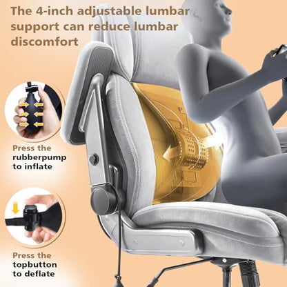 Fabric 600LBS Heavy Duty Office Chair with 5D Flip Arms for Heavy People,Comfy Cloth Big and Tall Desk Chair with Pocket Spring Cushion,High Back Computer Chair with Adjustable Lumbar Support - color: Fabric Grey