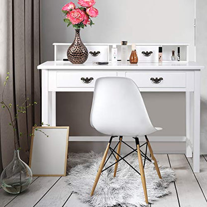 GIANTEX Writing Desk with 4 Drawer Computer Study Table Removable Floating Organizer 2-Tier Spacious Workstation, Home Office Desk Console Table White Vanity Desk