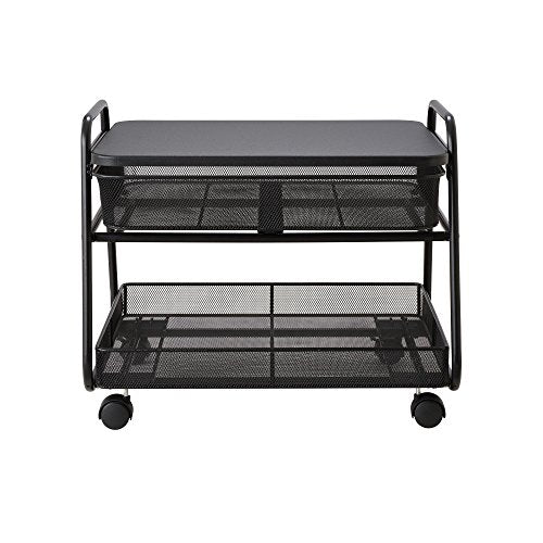 Safco 5208BL Onyx Under-Desk Rolling Machine Stand, Black, 21"W x 16"D x 17.5"H for Printer and Fax Machines With Basket and Drawer Storage. Perfect for Home, Office and Classrooms - color: Black Mesh