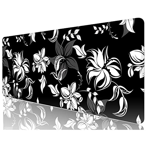 Desk Mat, 32" x 12" XXL Extended Large Gaming Mouse Pad, Desktop Decor Desk Pad, Cute Men Women Office Supplies and Accessories, XL Mouse Mat for Laptop & Keyboard, Black White Flowers - color: Black White Flowers, size: 32L x 12W inches