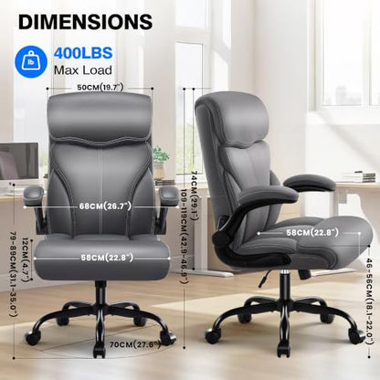 AreShark Leather Office Chair - Executive High Back Ergonomic Desk Chairs | Breathable Computer Chair with Lumbar Support & Rock Function, Rolling Swivel Seat for Working, Studying, Gaming & Relaxing - color: Grey