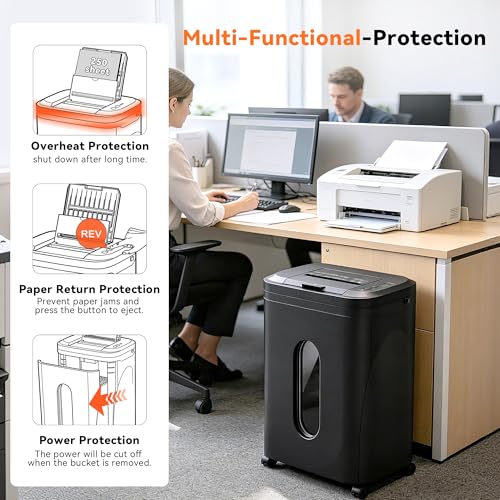 250-Sheet Paper Shredder Auto Feed, Commercial Shredders Heavy Duty, 60 Min Non-Stop, P-5 Ultra Security Shredder for Home Office, Micro Cut with Wheels, 8.72 Gal Bin, <60 dB(OL380) - size: 250 Sheet Auto Feed