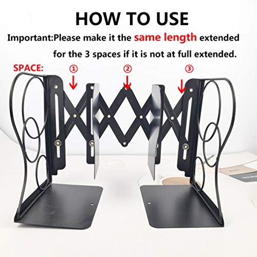 Adjustable Bookends - Nonskid Heavy Duty Book Ends for Desk - Book Stand & Organizer - color: Black-cubic