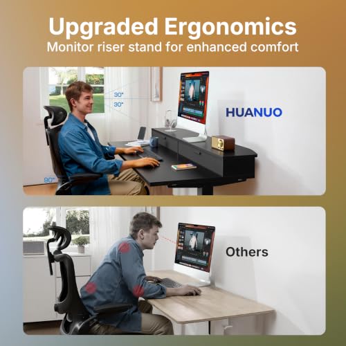HUANUO 32" X 21" Electric Standing Desk with 2 Drawers, C-Clamp Mount Compatible, Height Adjustable Computer Desk, Home Office Stand Up Desk with 4 Preset Heights & 2 Hooks, Black - color: Black, size: 32" X 21"