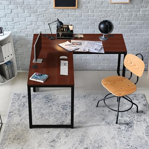 SHW 55 x 60 Commercial-Grade L-Shape Corner Office Computer Desk, Cherry | 10-Year Limited Warranty - color: Cherry