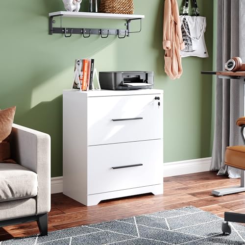 DEVAISE 2-Drawer Wood Lateral File Cabinet with Lock for Office Home, White - color: White, size: Medium