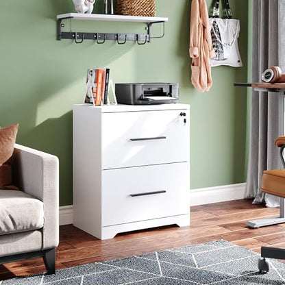 DEVAISE 2-Drawer Wood Lateral File Cabinet with Lock for Office Home, White - color: White, size: Medium