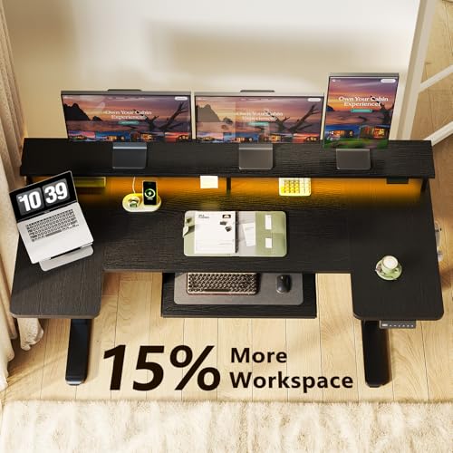 OffiGo 63 Inch U Shaped Electric Standing Desk with Keyboard Tray, Black - color: Black, size: 63 Inch