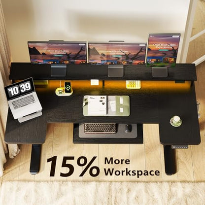 OffiGo 63 Inch U Shaped Electric Standing Desk with Keyboard Tray, Black - color: Black, size: 63 Inch