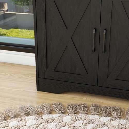 Panana Sideboard 2 Drawers 2 Doors Entryway Storage Cabinet Living Room Organizer Farmhouse Style Wooden Kitchen Cupboard (Black) - color: Black