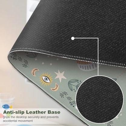 DINKY Leather Desk Pad, Green Butterfly Laptop Computer Desk Keyboard Mat, Table Protector Blotter Mat, Non-Slip Large Mouse Pad for Office/Work/Home 35.4" x 15.7" - color: Green Butterfly