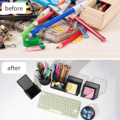 6 Pack Mesh Metal Desk Organizer Office Stationery Storage Set - color: Black
