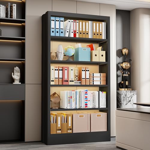 Heavy Duty Metal Bookshelf, 71” Tall 5-Tier Bookcase, Thickened 300LB Capacity Per Shelf, Adjustable Steel Shelves, Industrial Bookcase for Living Room, Home Office, Garage, Black - color: Black