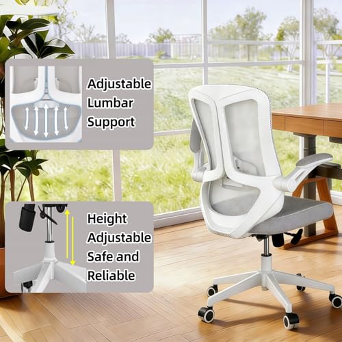 Ergonomic Office Chair - 350LB Comfy Desk Chairs with Lumbar Back Support, Mesh Computer Chairs with Wheels and Arms for Home Office, Study (Gray-Without Headrest) - color: 02gray