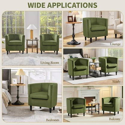 Yaheetech Barrel Accent Chairs Set of 2, Modern Armchairs, Olive Green | Soft Velvet Chair with High-Density Foam Seat, Upholstered Barrel Sofa Chair for Living Room Bedroom Waiting Room - color: Olive Green, size: Set of 2