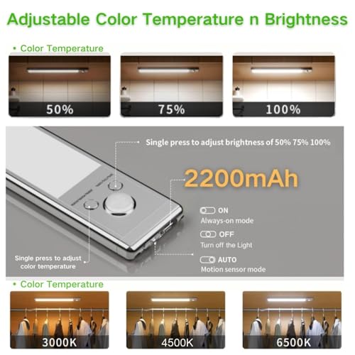 Slim Motion Sensor Under Cabinet Lighting, LED Rechargeable - size: 12 inch-2pack