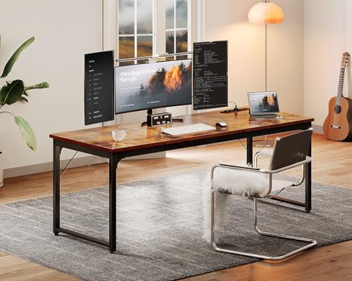 Coleshome 71 Inch Computer Desk with USB Ports, Large Office Desk, Long Study Student Writing Desk, Rustic Brown - color: Rustic Brown, size: 71 Inches