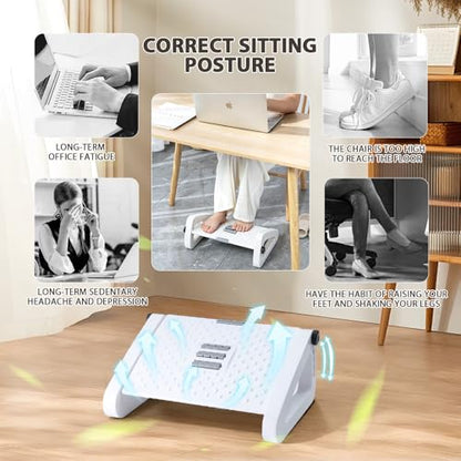 CasaZenith Foot Rest, Six Heights Adjustable Foot Rest Under Desk at Work | Ergonomic Foots Stool for Under Office Desks, Under Desk Footrest with Foot Massage Roller, Chair Footrest - White - color: White