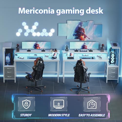 Mericonia 60 inch Gaming Desk with Drawers, Reversible Computer Desk, White - color: White, size: 60"