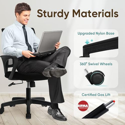 ETONEX Office Chair with Ergonomic Mid Back Cushion Lumbar Support Adjustable Swivel Rolling Computer Gaming Desk Chair Comfy Mesh Seat Wheels Home Executive Use (1, All Black) - color: All Black