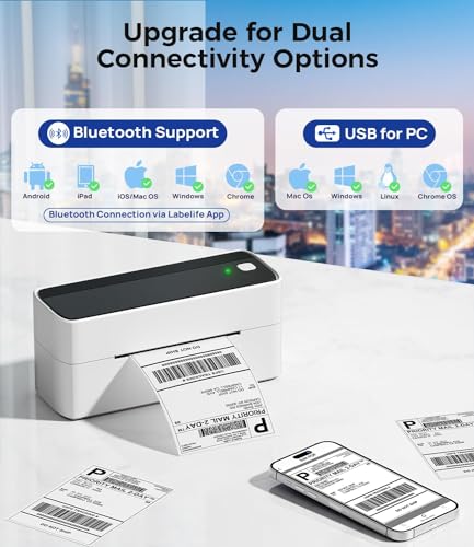 Phomemo Thermal Shipping Label Printer 241BT Black White | Wireless Label Printer for Small Business and Shipping Package, Compatible with iPhone, Android, Shopify, Amazon, USPS - color: White