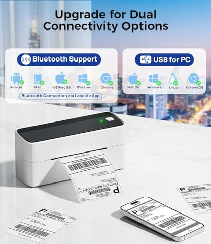 Phomemo Thermal Shipping Label Printer 241BT Black White | Wireless Label Printer for Small Business and Shipping Package, Compatible with iPhone, Android, Shopify, Amazon, USPS - color: White