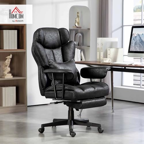 HOMCOM Executive Office Chair 400LBS Big and Tall High Back, Black | Foot Rest, Microfiber Computer Desk Chair, Lumbar Support, Reclining Function, Wide Seat