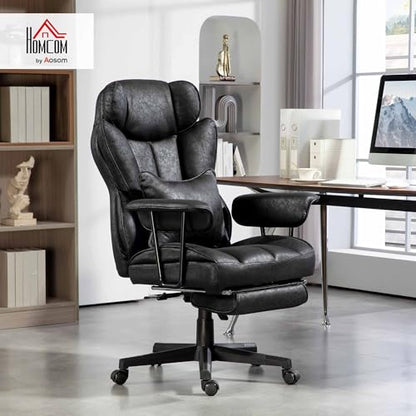 HOMCOM Executive Office Chair 400LBS Big and Tall High Back, Black | Foot Rest, Microfiber Computer Desk Chair, Lumbar Support, Reclining Function, Wide Seat