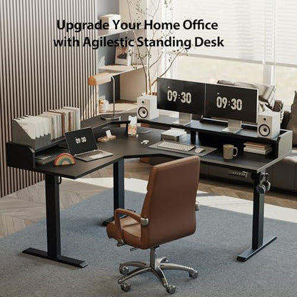 Agilestic 63 Inch L Shaped Electric Standing Desk with Shelf, Black - color: Black, size: 63x55 Inch Pro