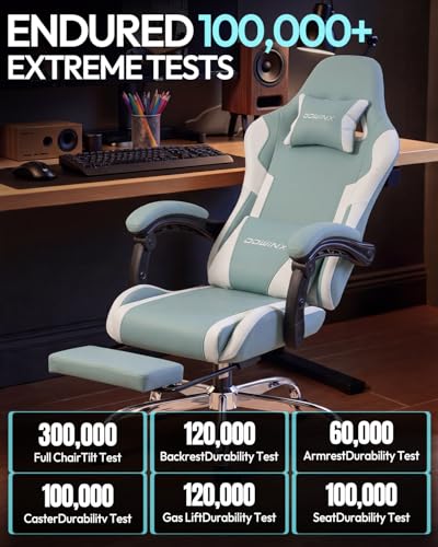 Dowinx Ergonomic Gaming Chair with Footrest & Massage Lumbar, 2D-Linkage Armrests for Computer Chair 330lbs with Headrest Pillow for Office, Home, Streaming and Long Gaming Sessions, Fabric Blue White - color: Blue White