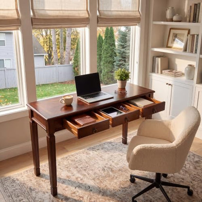 Solid Wood Writing Desk with 3 Drawers, 47"W Large Secretary Table - size: 47.2"W